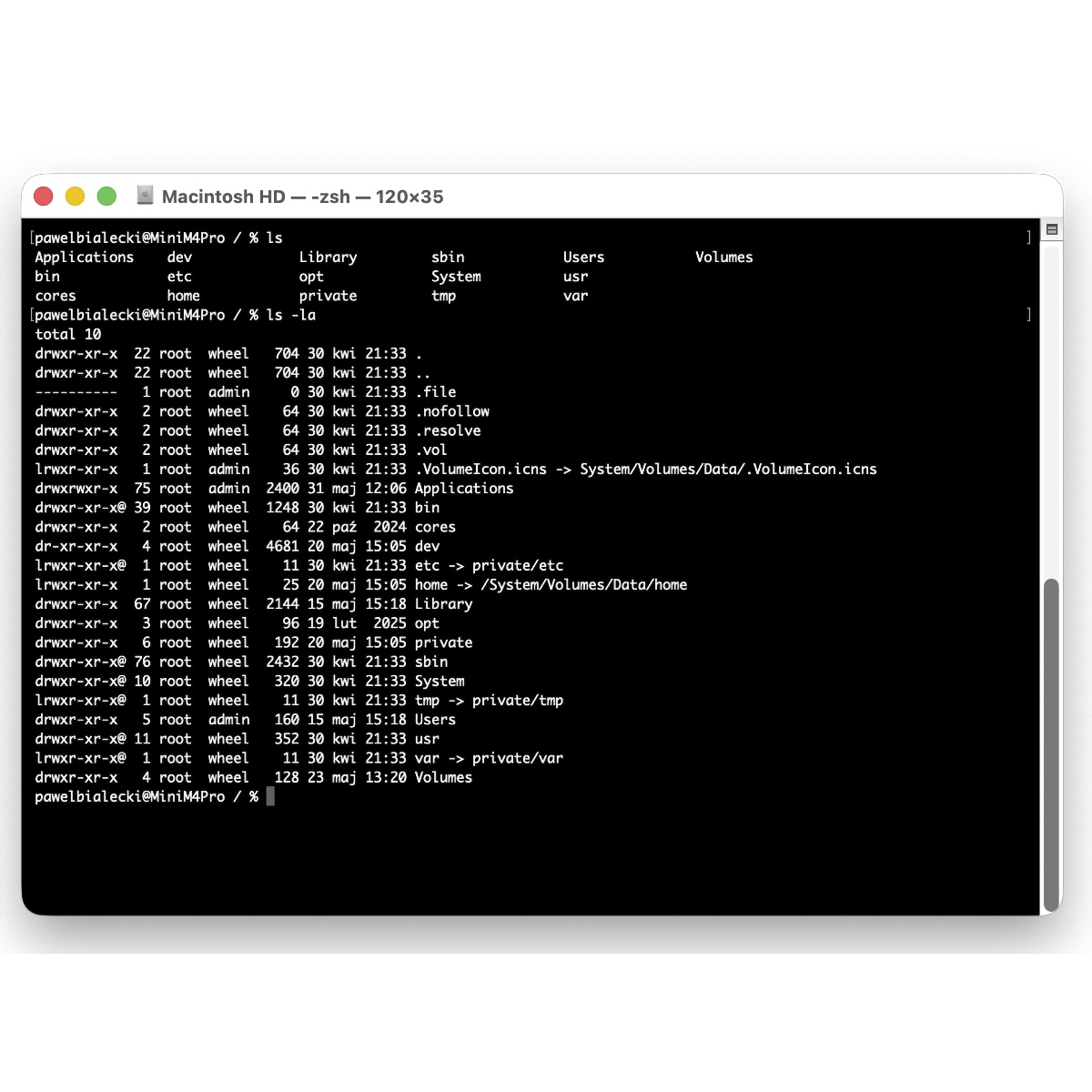 ls macOS terminal command