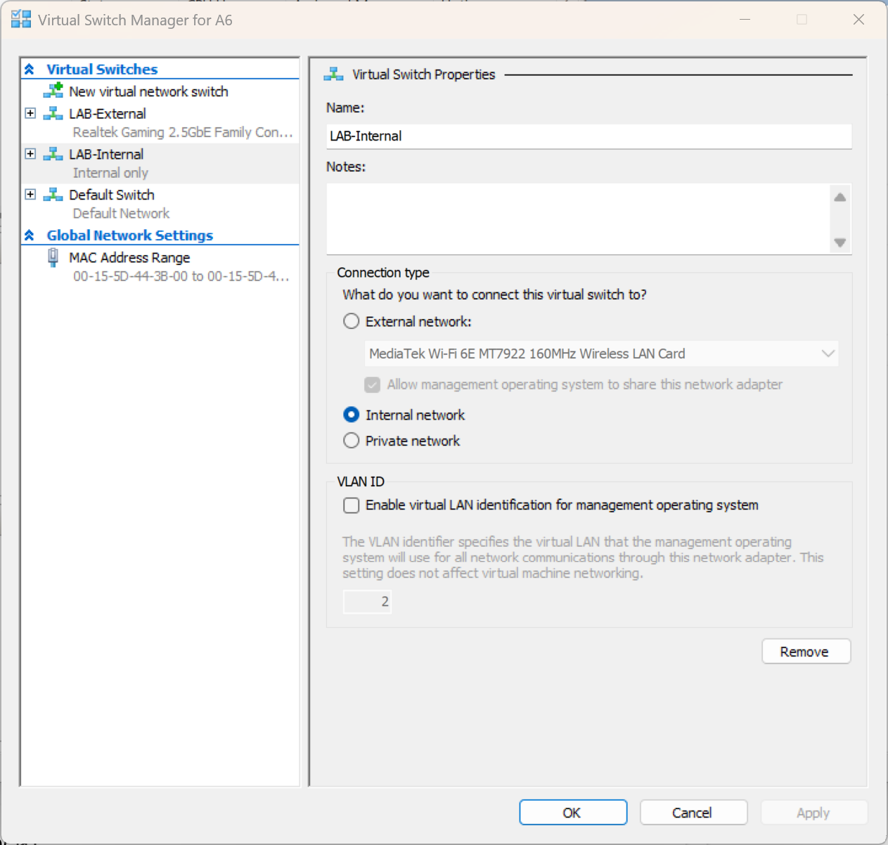 LAB-Internal virtual switch configuration