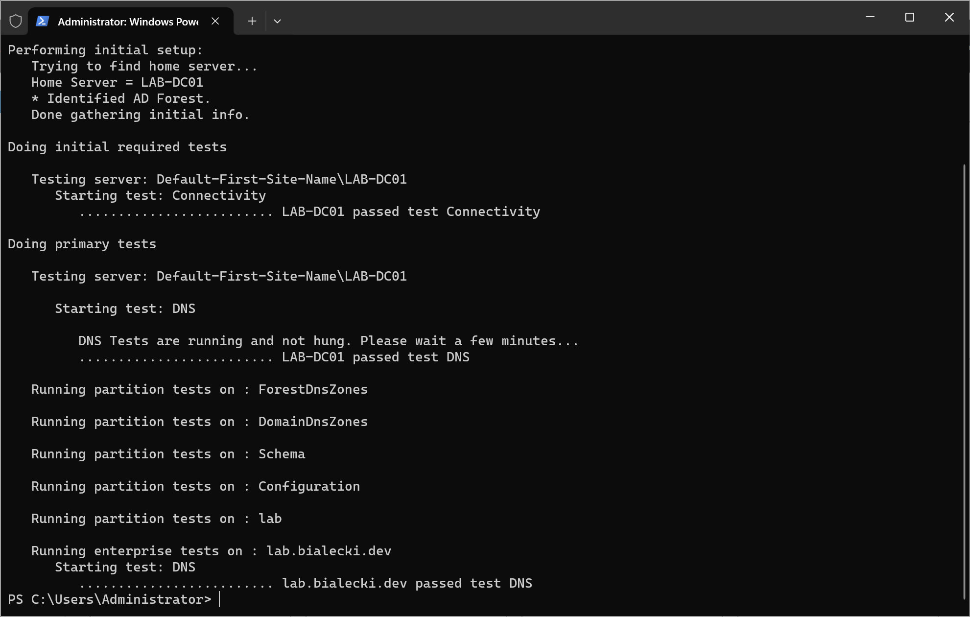 dcdiag /test:dns