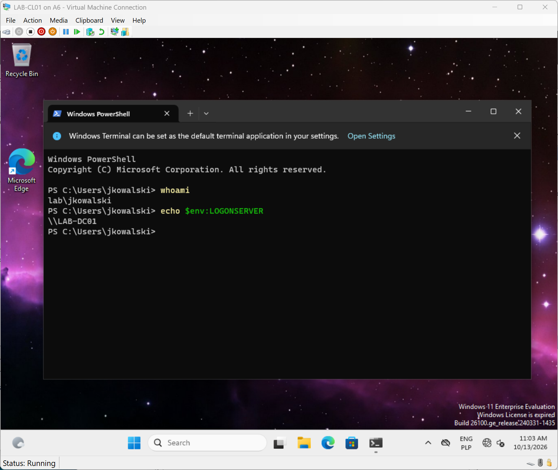 domain user logged into LAB-CL01