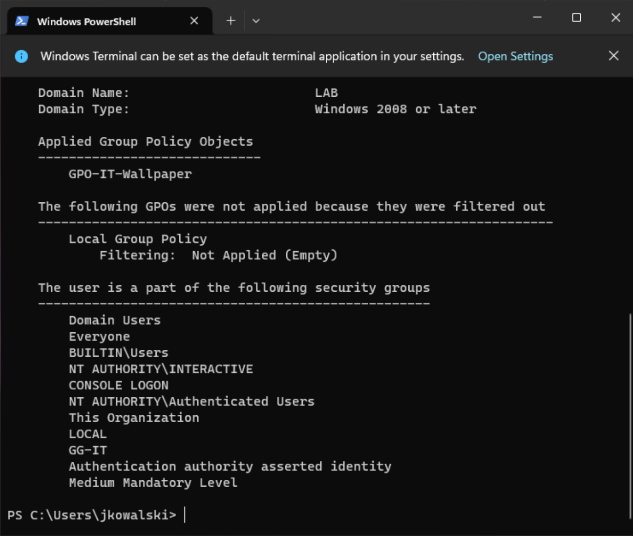 gpresult user scope