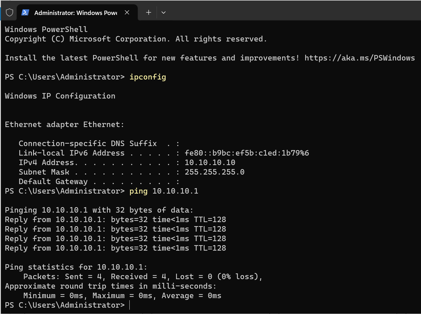 successful ping between LAB-DC01 and host on Windows Server 2025